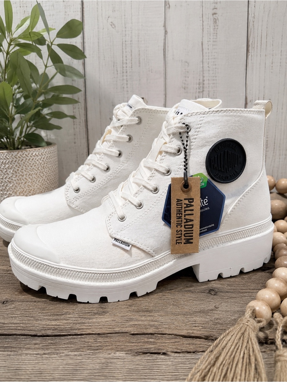 Palladium White Canvas High-Top Lace-Up Boots